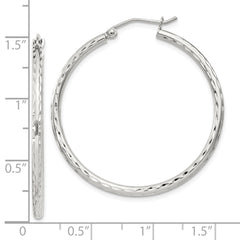 Sterling Silver 2mm Diamond-cut Hoop Earrings