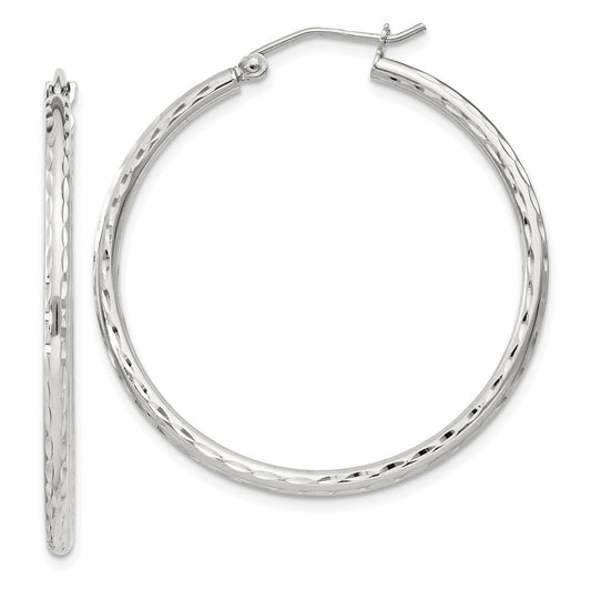 Sterling Silver 2mm Diamond-cut Hoop Earrings