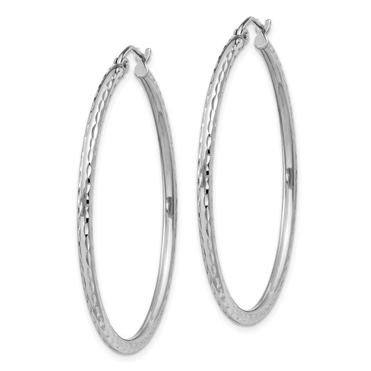 Rhodium-plated Sterling Silver 2mm Diamond-cut Hoop Earrings