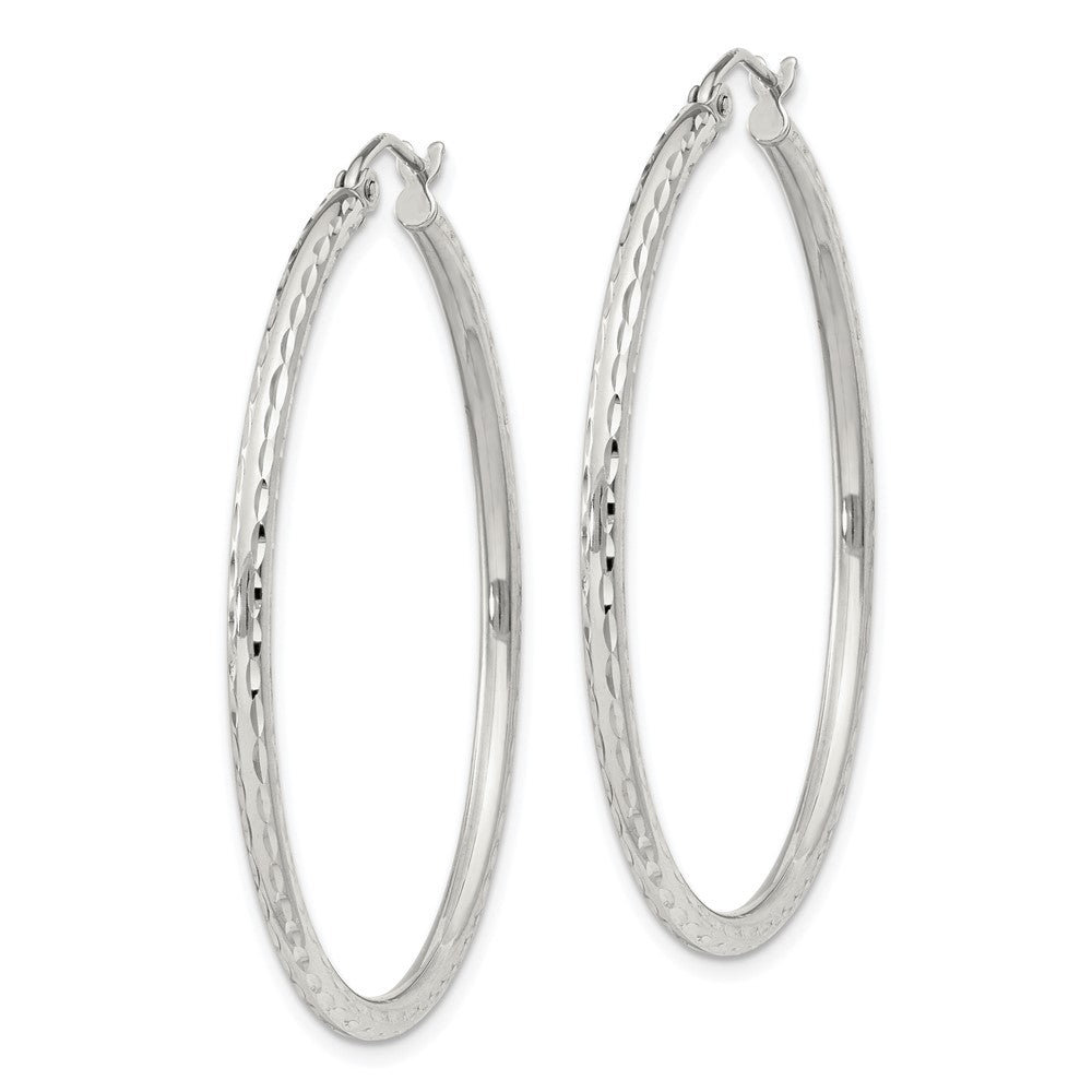 Sterling Silver 2mm Diamond-cut Hoop Earrings