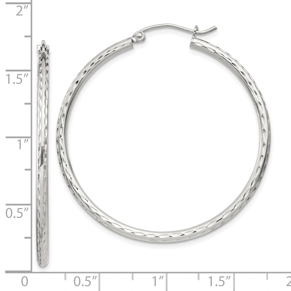 Sterling Silver 2mm Diamond-cut Hoop Earrings