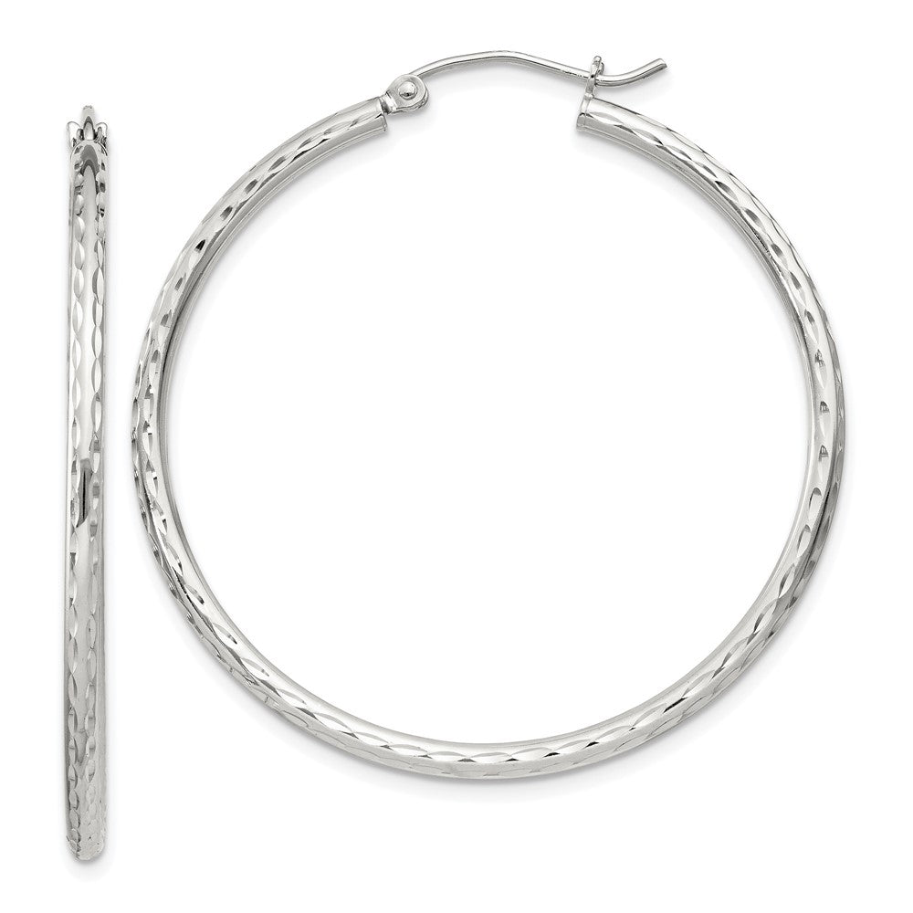 Sterling Silver 2mm Diamond-cut Hoop Earrings