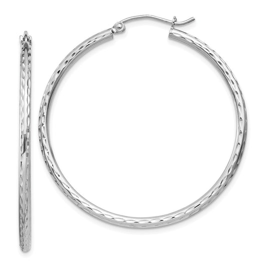 Rhodium-plated Sterling Silver 2mm Diamond-cut Hoop Earrings