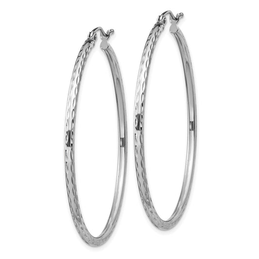 Rhodium-plated Sterling Silver 2mm Diamond-cut Hoop Earrings