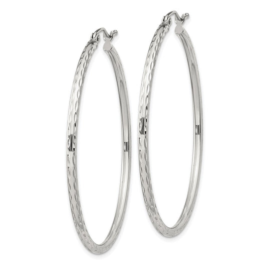 Sterling Silver 2mm Diamond-cut Hoop Earrings