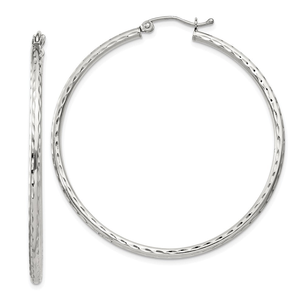 Sterling Silver 2mm Diamond-cut Hoop Earrings