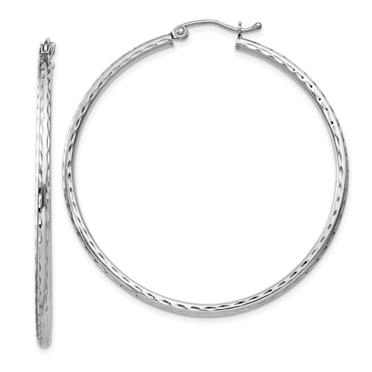 Rhodium-plated Sterling Silver 2mm Diamond-cut Hoop Earrings