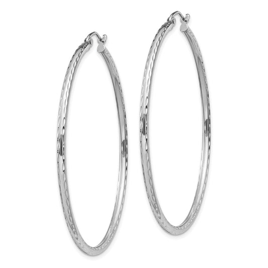 Rhodium-plated Sterling Silver 2mm Diamond-cut Hoop Earrings