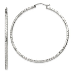 Sterling Silver 2mm Diamond-cut Hoop Earrings