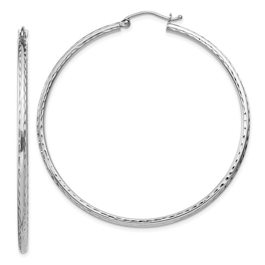 Rhodium-plated Sterling Silver 2mm Diamond-cut Hoop Earrings