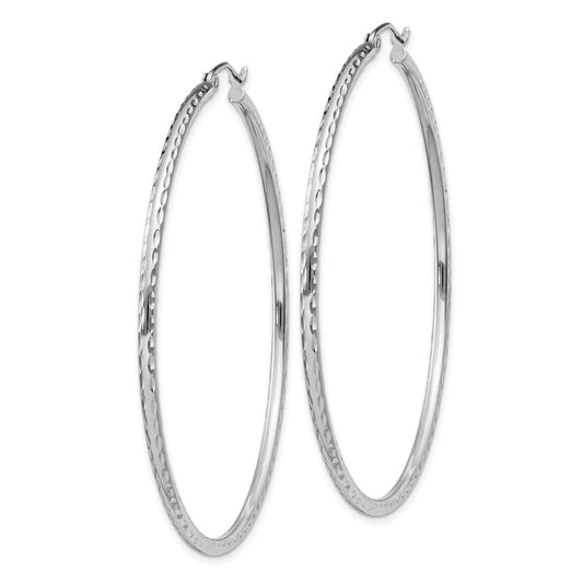 Rhodium-plated Sterling Silver 2mm Diamond-cut Hoop Earrings