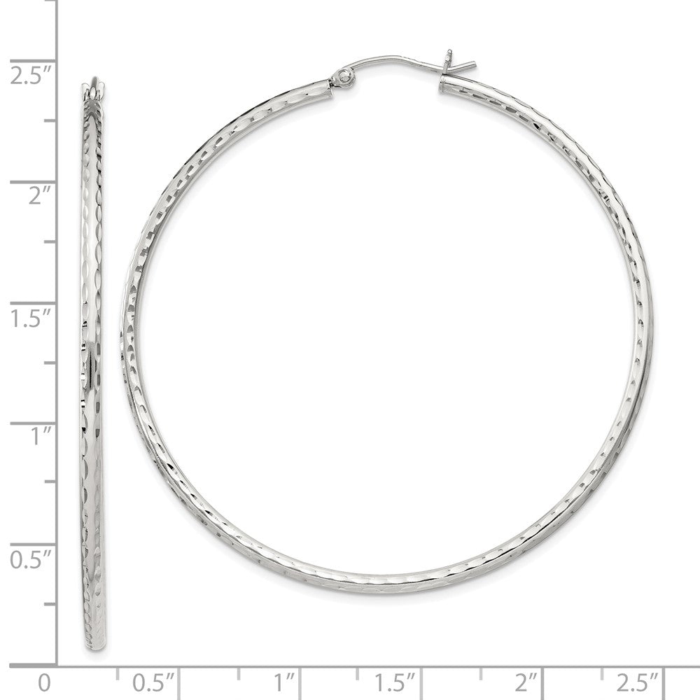 Sterling Silver 2mm Diamond-cut Hoop Earrings