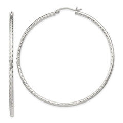 Sterling Silver 2mm Diamond-cut Hoop Earrings