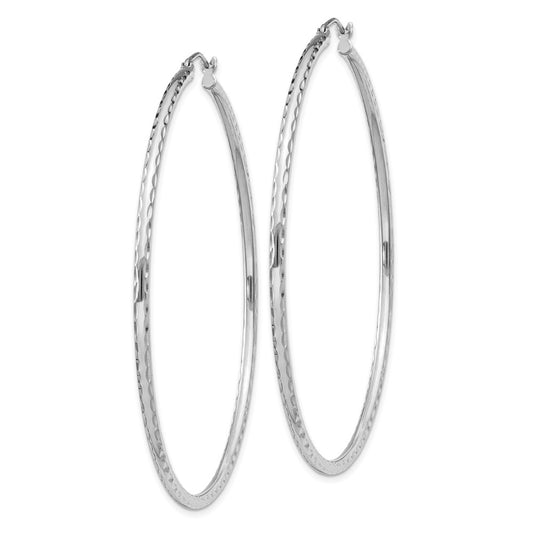 Rhodium-plated Sterling Silver 2mm Diamond-cut Hoop Earrings