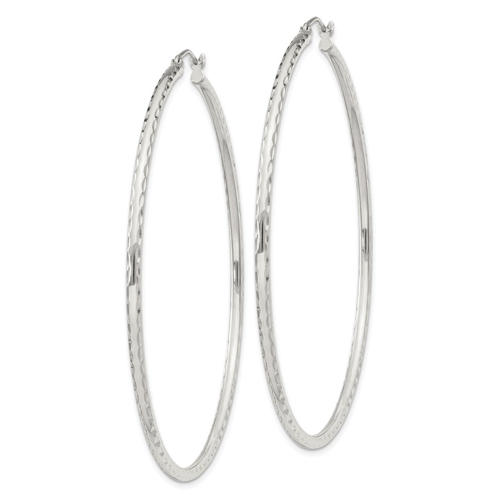 Sterling Silver 2mm Diamond-cut Hoop Earrings