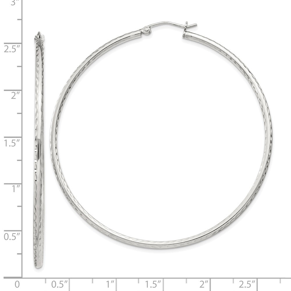 Sterling Silver 2mm Diamond-cut Hoop Earrings