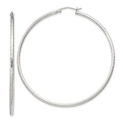 Sterling Silver 2mm Diamond-cut Hoop Earrings