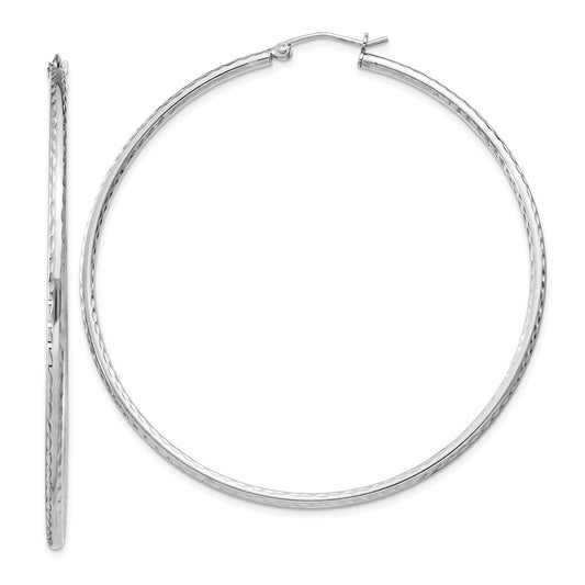 Rhodium-plated Sterling Silver 2mm Diamond-cut Hoop Earrings