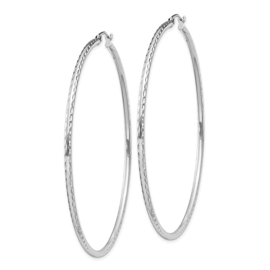 Rhodium-plated Sterling Silver 2mm Diamond-cut Hoop Earrings