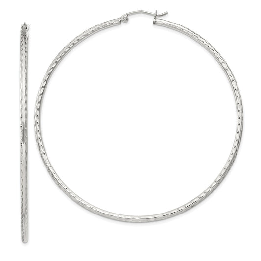 Sterling Silver 2mm Diamond-cut Hoop Earrings