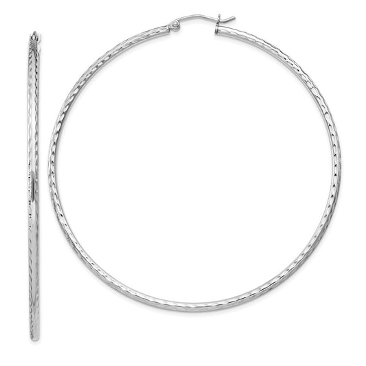 Rhodium-plated Sterling Silver 2mm Diamond-cut Hoop Earrings