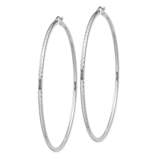 Rhodium-plated Sterling Silver 2mm Diamond-cut Hoop Earrings