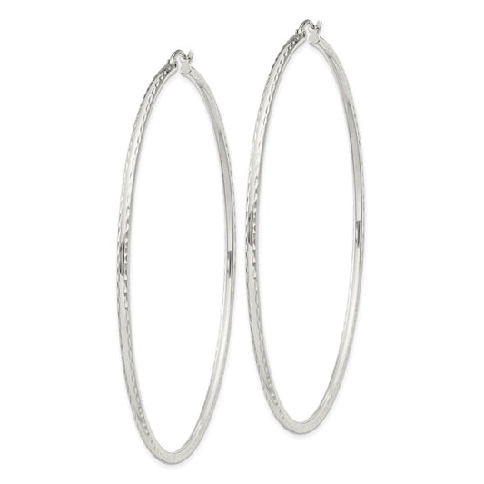 Sterling Silver 2mm Diamond-cut Hoop Earrings