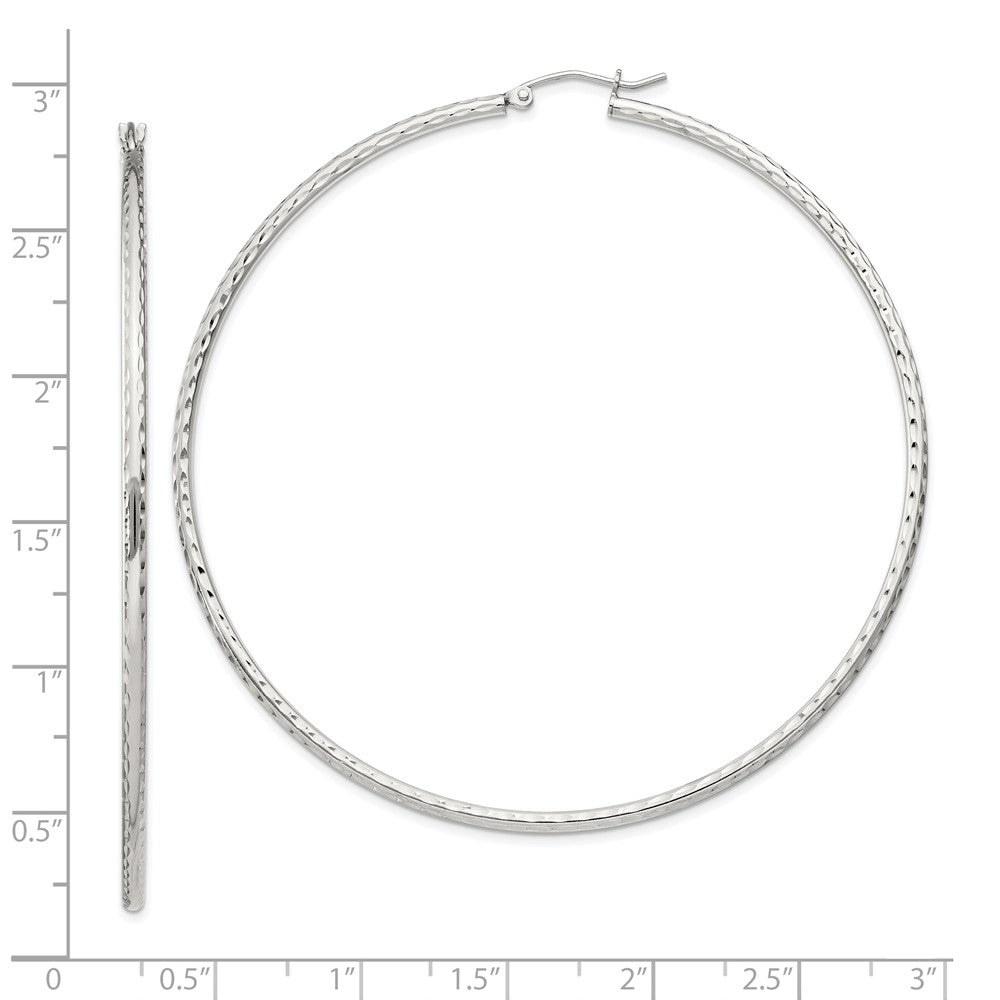 Sterling Silver 2mm Diamond-cut Hoop Earrings