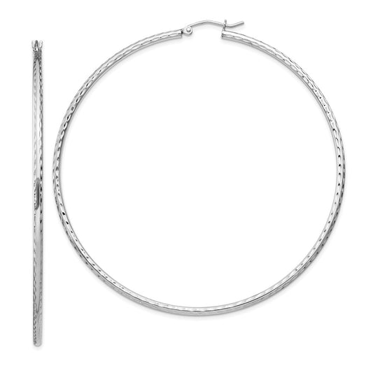 Rhodium-plated Sterling Silver 2mm Diamond-cut Hoop Earrings