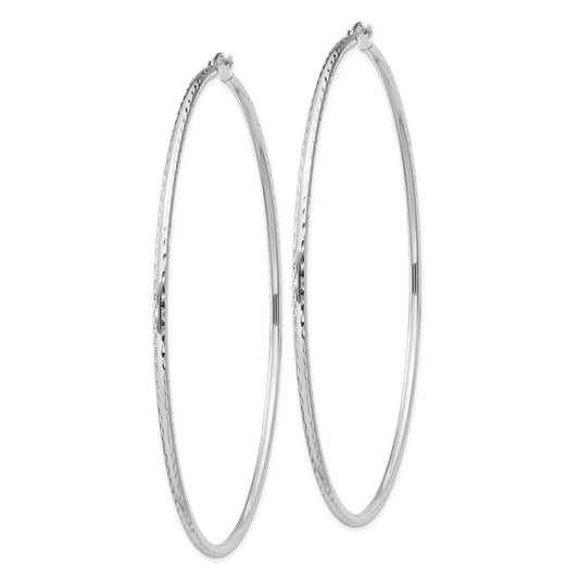 Rhodium-plated Sterling Silver 2mm Diamond-cut Hoop Earrings