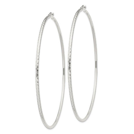 Sterling Silver 2mm Diamond-cut Hoop Earrings