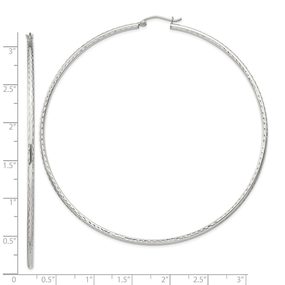 Sterling Silver 2mm Diamond-cut Hoop Earrings