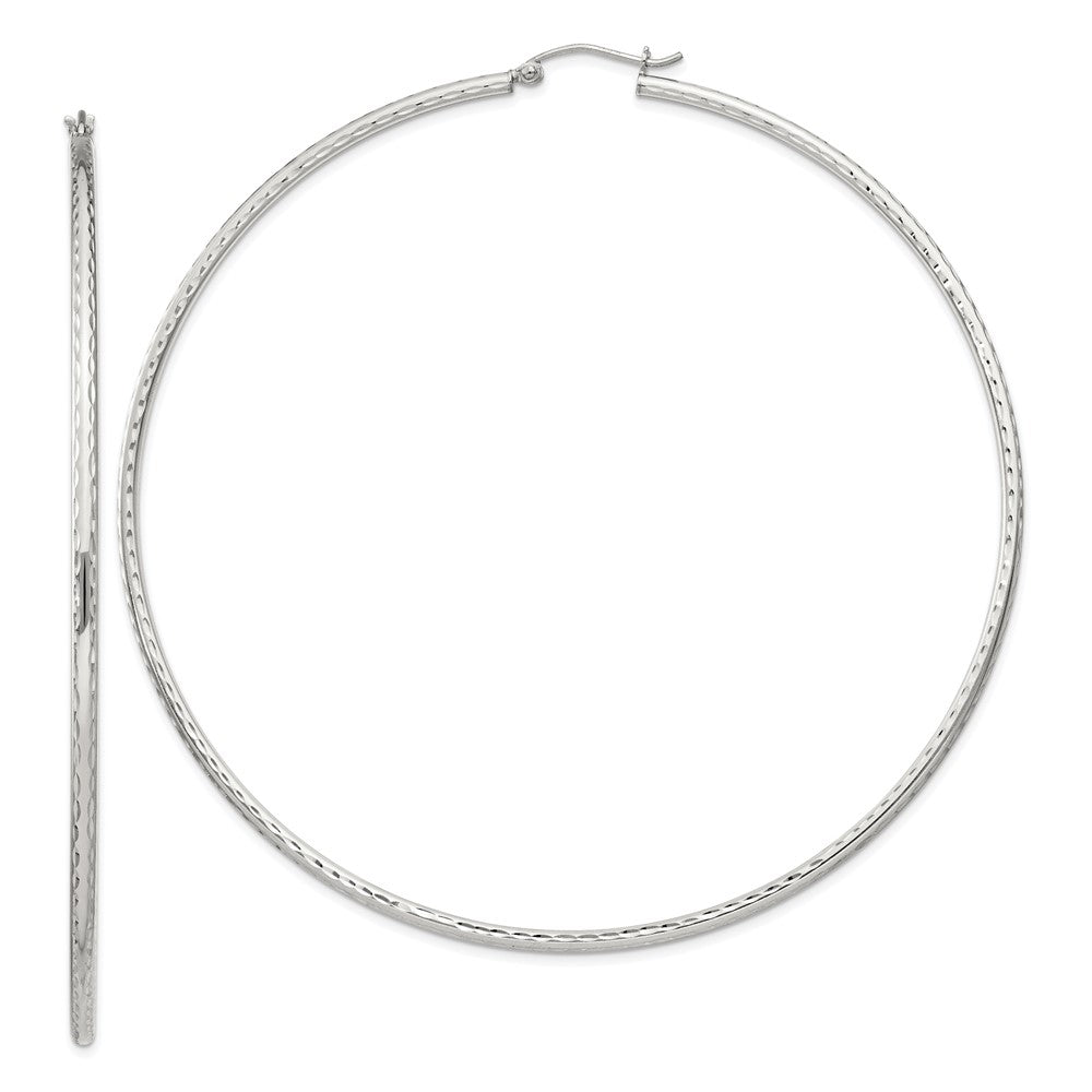 Sterling Silver 2mm Diamond-cut Hoop Earrings