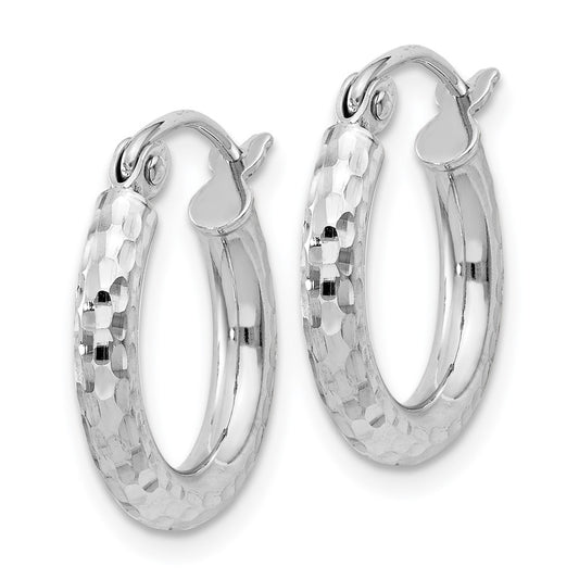 Rhodium-plated Sterling Silver 2.5mm Diamond-cut Hoop Earrings