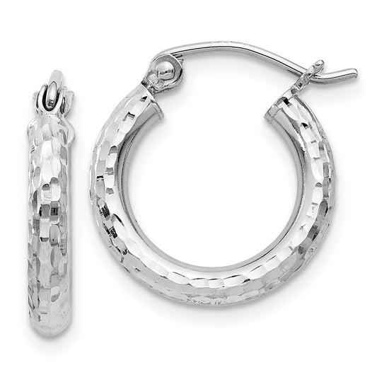 Rhodium-plated Sterling Silver 2.5mm Diamond-cut Hoop Earrings