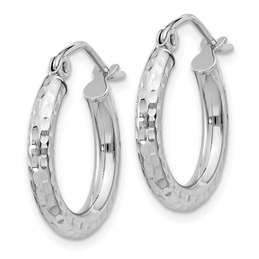 Rhodium-plated Sterling Silver 2.5mm Diamond-cut Hoop Earrings