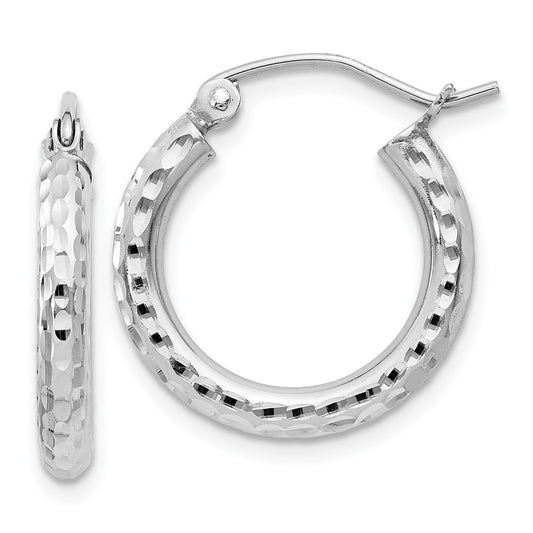 Rhodium-plated Sterling Silver 2.5mm Diamond-cut Hoop Earrings