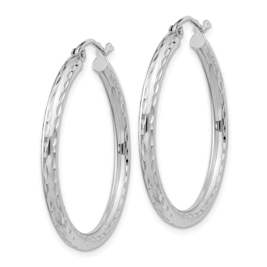 Rhodium-plated Sterling Silver 2.5mm Diamond-cut Hoop Earrings