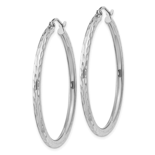 Rhodium-plated Sterling Silver 2.5mm Diamond-cut Hoop Earrings