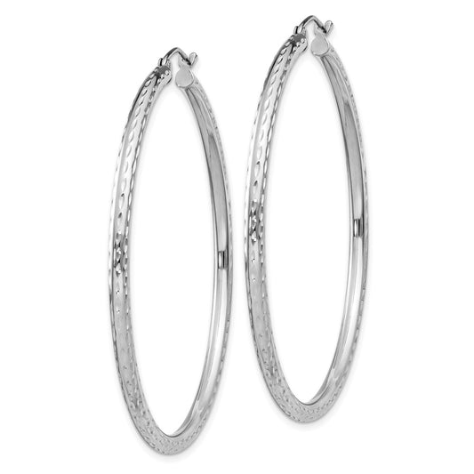 Rhodium-plated Sterling Silver 2.5mm Diamond-cut Hoop Earrings