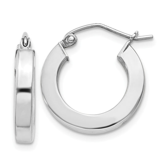 Rhodium-plated Sterling Silver 3x17mm Square Tube Hoop Earrings