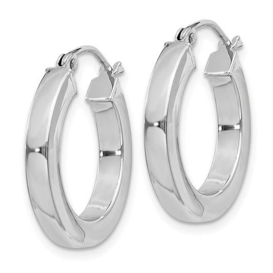 Rhodium-plated Sterling Silver 3x20mm Square Tube Hoop Earrings