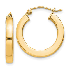 Yellow Gold-plated Sterling Silver 3x20mm Square Tube Hoop Earrings