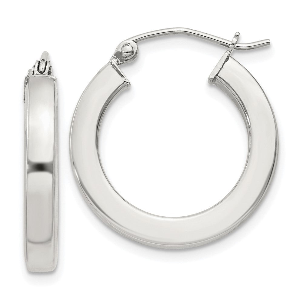 Sterling Silver 3x20mm Square Tube Hoop Earrings