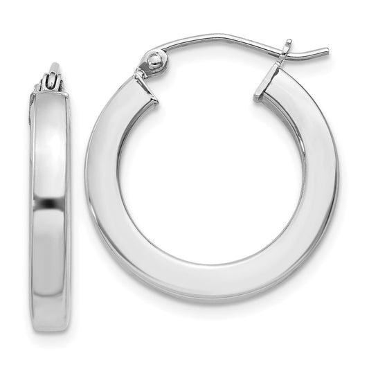 Rhodium-plated Sterling Silver 3x20mm Square Tube Hoop Earrings