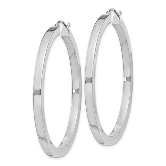 Rhodium-plated Sterling Silver 3x45mm Square Tube Hoop Earrings