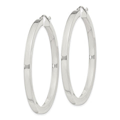 Sterling Silver 3x45mm Square Tube Hoop Earrings