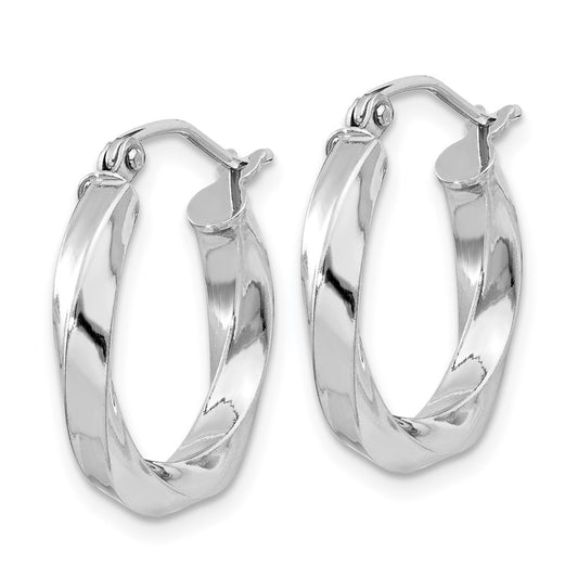 Rhodium-plated Sterling Silver 3x18mmTwisted Hoop Earrings