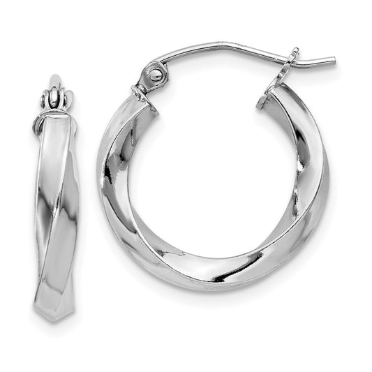 Rhodium-plated Sterling Silver 3x18mmTwisted Hoop Earrings