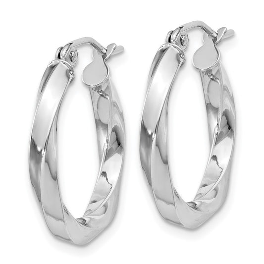 Rhodium-plated Sterling Silver 3x20mmTwisted Hoop Earrings